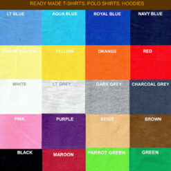 Selected Me Colour Card for Ready made Polo Shirts & T-shirts colour chart & colour guide