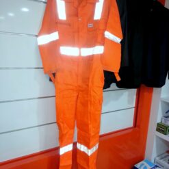 coveralls in Dubai UAE size with logo printing and embroidery with reflective tape attached with logo embroidery