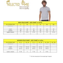 Polo shirt size guide measures for Boys Girls Men & Women