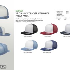 Trucker SnapBack Caps, Flat Peak, White Front Flexfit 6006W Caps